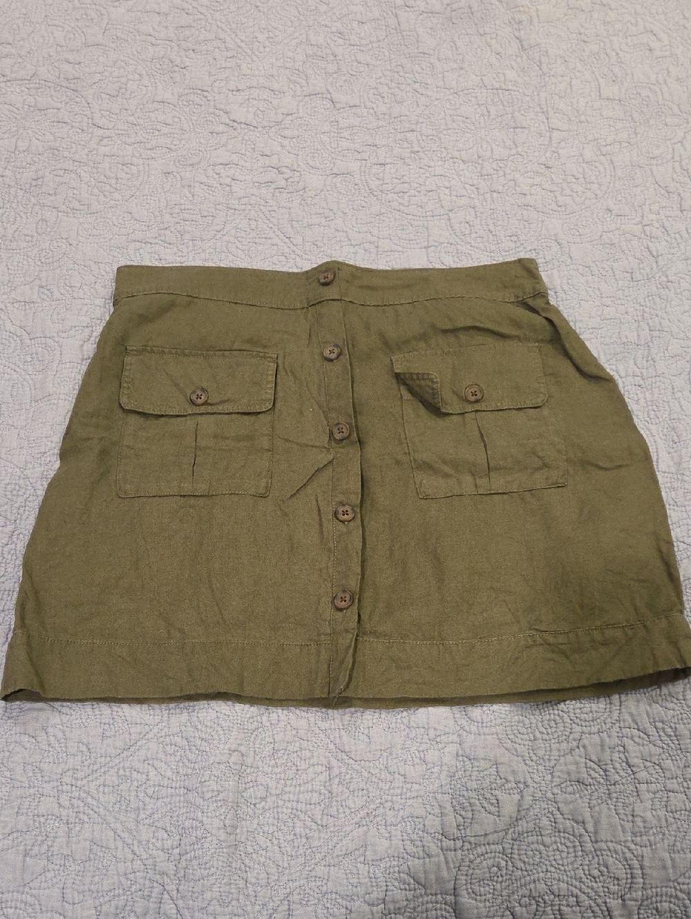 Nicole Miller Olive Green Linen Button-Front Mini Skirt W/ Built In Shorts Sz 12